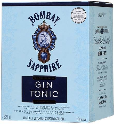 bombay sapphire gin & tonic 250 ml - 4 bottles chestermere liquor delivery