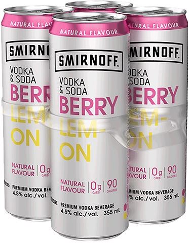 smirnoff vodka and soda berry lemon 355 ml - 4 cans chestermere liquor delivery