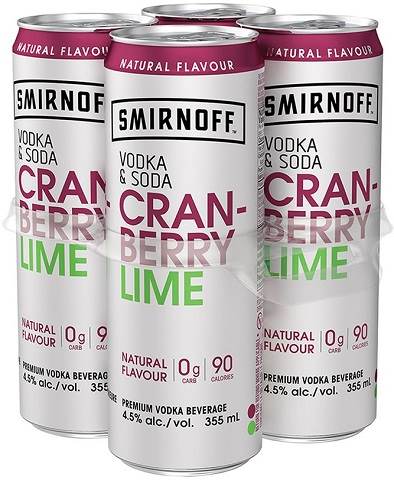 smirnoff vodka and soda cranberry lime 355 ml - 4 cans chestermere liquor delivery