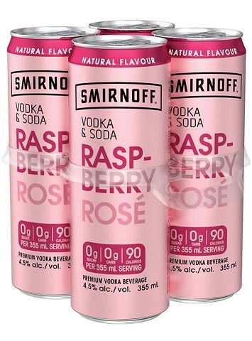 smirnoff vodka & soda raspberry rose 355 ml - 4 cans chestermere liquor delivery