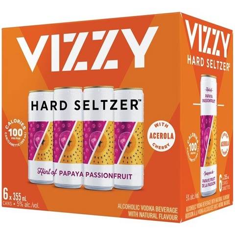 vizzy hard seltzer papaya passionfruit 355 ml - 6 cans chestermere liquor delivery